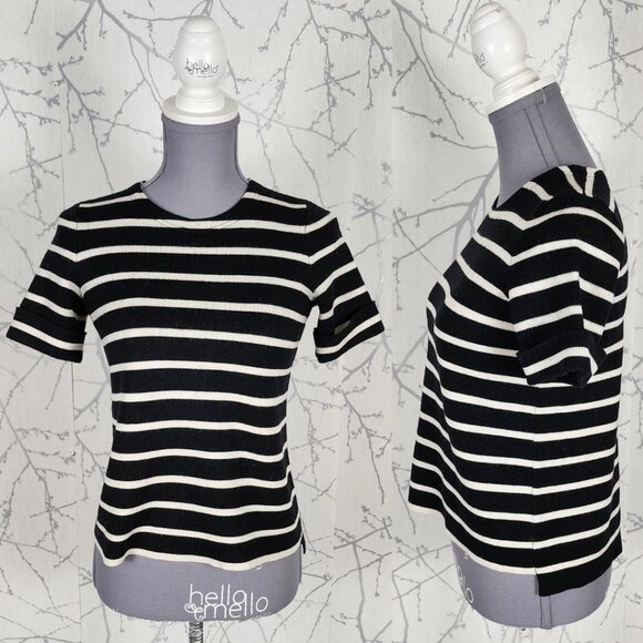 Madewell Black Stripe Wool Blend Knit Sweater Tee - Picture 1 of 3